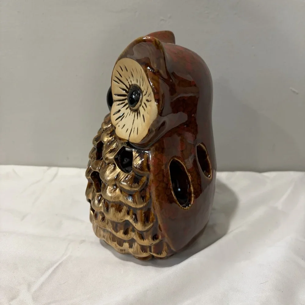 Ceramic‎ OWL Votive Tea Light Candle Holder Lantern vtg 7